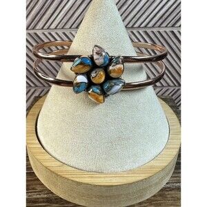 Native Southwest Style Spiny Oyster Pinwheel Flower Copper Cuff Bracelet 6.5”